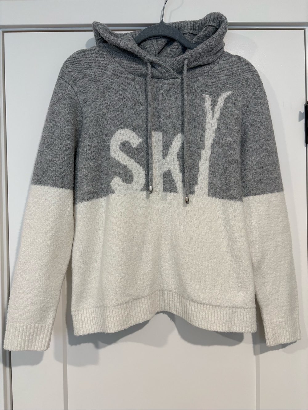 cupcakes & cashmere Gray and White Ski Logo Cowl Hoodie Sweater